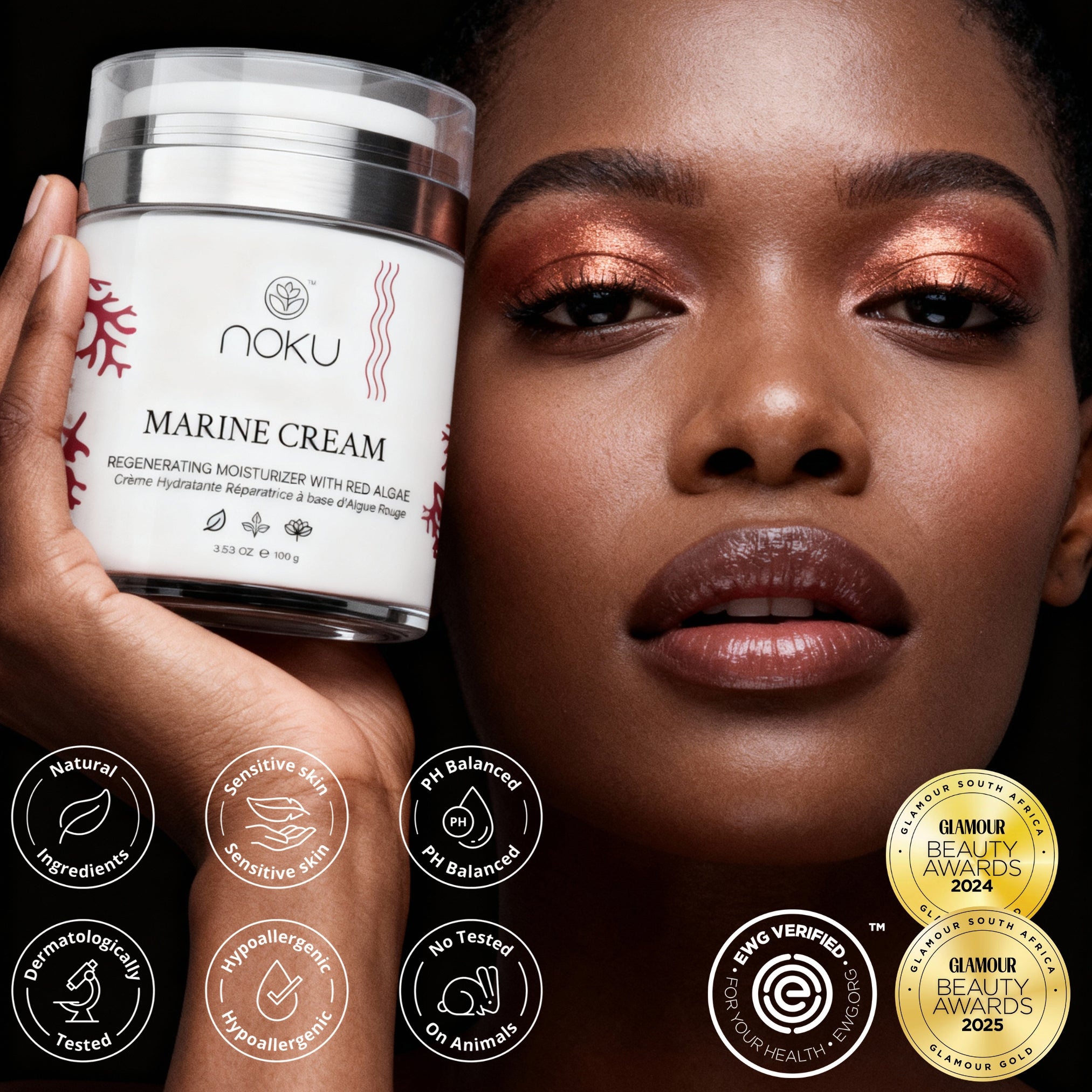 Marine Cream | Bigger 100ml Airless Jar – Ultra-Hydrating Anti-Aging Moisturizer with Red Algae, Vegan Collagen & Argireline Peptides – Vegan, Cruelty-Free, Award-Winning Formula